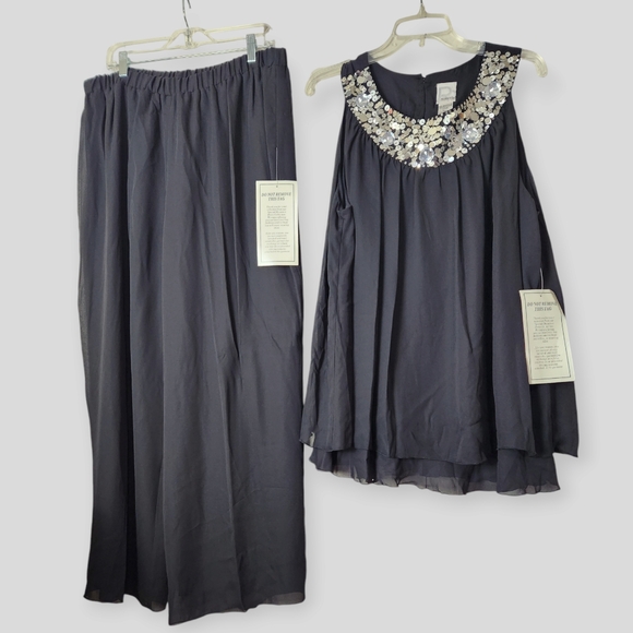 Roaman's Black Tunic Sequin Tunic & Pants Set size 24W